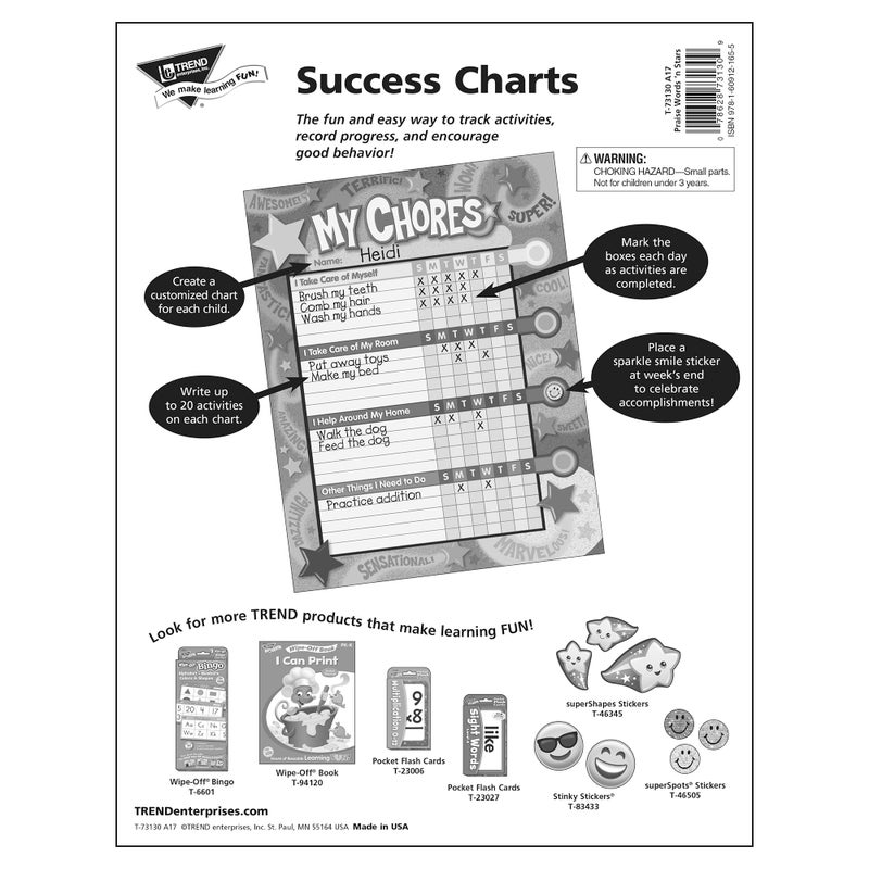 Trend Praise Words 'n Stars Success Charts (25 Sheets) by TREND Enterprises, Inc. - Help Your Child Establish Good Habits for Home and Study - Image 3